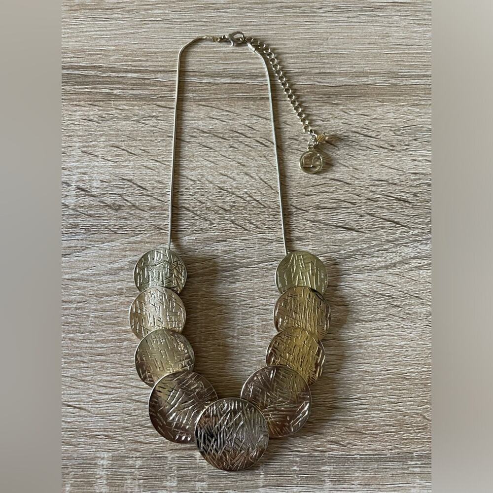 Hammered Medallions Coins Statement Necklace Western Gold Tone Festival Boho